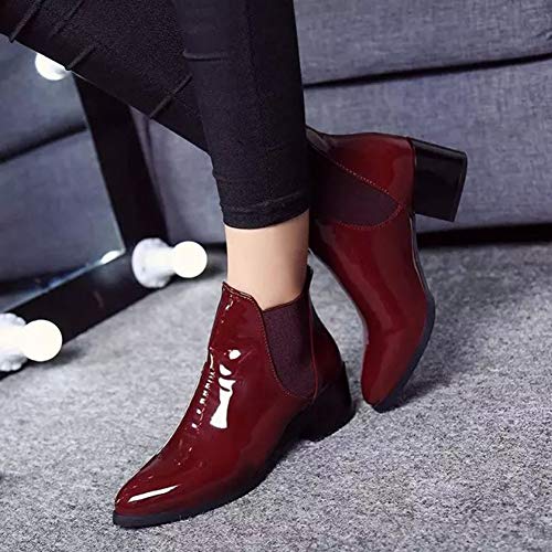 Botines De Altos Tacón Mujer Botas PU Cuero con Plataforma Zapatos Cómodo Casual Vino Rojo 40 EU