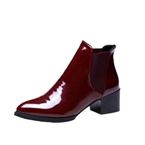 Botines De Altos Tacón Mujer Botas PU Cuero con Plataforma Zapatos Cómodo Casual Vino Rojo 40 EU