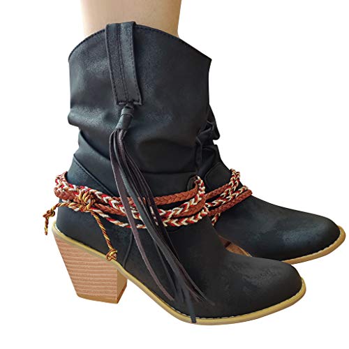 Botines De Altos TacóN Mujer,Botines Romanos Retro,Botas Casuales con Tiras Botines con Flecos Plataforma Botas De Viento Nacionales,Tacones Altos Elegantes Negro Amarillo Beige Rojo 35-43 EU