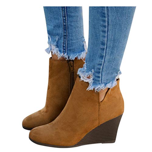 Botines de cuña Mujer Tacones Altos Invierno POLP Botas de Ante Casual Mujer Zapatos de Tacón de 8 cm Cabeza Redonda Antideslizante Comodos Botines de Fiesta