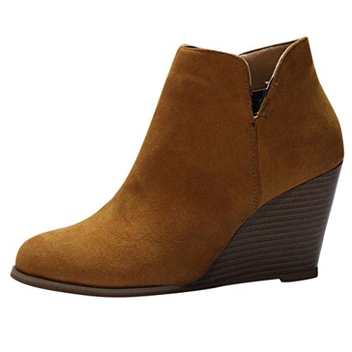 Botines de cuña Mujer Tacones Altos Invierno POLP Botas de Ante Casual Mujer Zapatos de Tacón de 8 cm Cabeza Redonda Antideslizante Comodos Botines de Fiesta