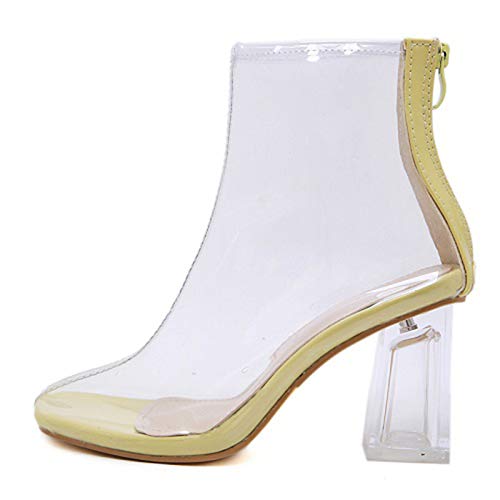 Botines de Mujer otoño PVC Transparente Punta Redonda Tacones Altos Moda Cremallera Vestido de Fiesta Elegantes Zapatos de tacón de Cristal Grueso