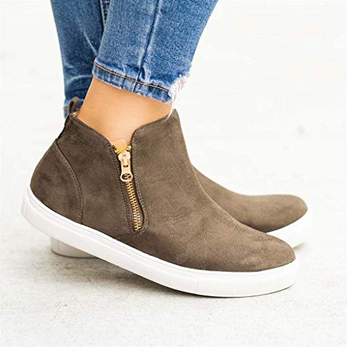 Botines de Mujer Zapatos Casuales con Cremallera Cabeza Redonda Zapatos Planos Adolescente Botines Talla Grande Zapatos para Correr Alta 2.5/4.5cm 35-43 riou