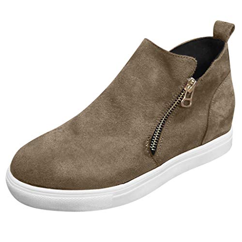 Botines de Mujer Zapatos Casuales con Cremallera Cabeza Redonda Zapatos Planos Adolescente Botines Talla Grande Zapatos para Correr Alta 2.5/4.5cm 35-43 riou