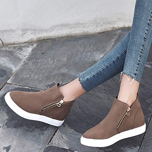 Botines de Mujer Zapatos Casuales con Cremallera Cabeza Redonda Zapatos Planos Adolescente Botines Talla Grande Zapatos para Correr Alta 2.5/4.5cm 35-43 riou