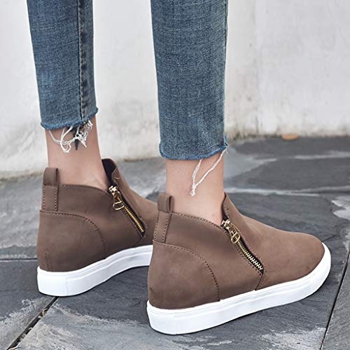 Botines de Mujer Zapatos Casuales con Cremallera Cabeza Redonda Zapatos Planos Adolescente Botines Talla Grande Zapatos para Correr Alta 2.5/4.5cm 35-43 riou