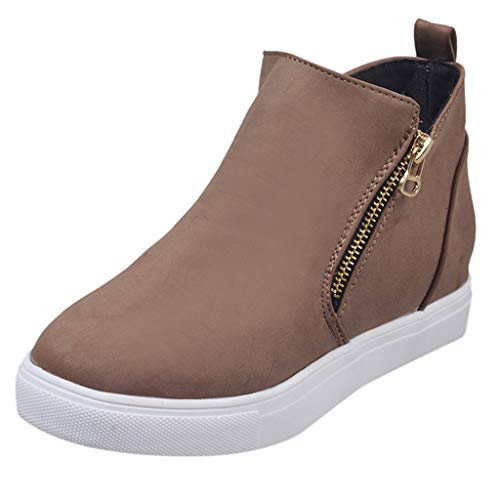 Botines de Mujer Zapatos Casuales con Cremallera Cabeza Redonda Zapatos Planos Adolescente Botines Talla Grande Zapatos para Correr Alta 2.5/4.5cm 35-43 riou