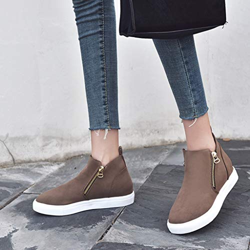Botines de Mujer Zapatos Casuales con Cremallera Cabeza Redonda Zapatos Planos Adolescente Botines Talla Grande Zapatos para Correr Alta 2.5/4.5cm 35-43 riou
