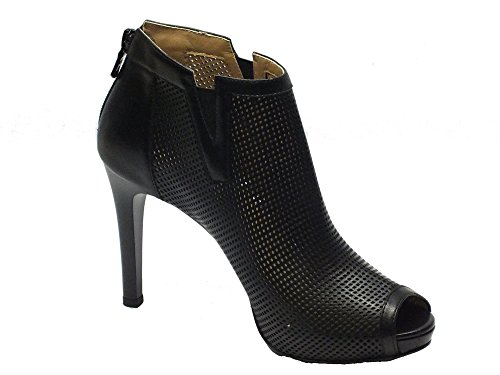 Botines de nerogiardini modelo General de piel Perforada negra tacón alto (Talla 36)