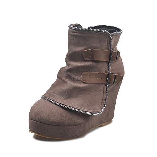 Botines Elegantes de Tacón y Hebilla Decorativa Mujer Otoño Invierno Calentar Piel Forro Botines Retro Cordones Mujer Botas Zapatos de Plataforma