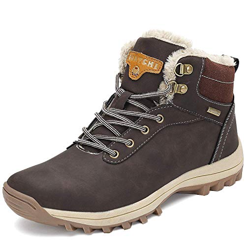 Botines Impermeables Hombre Mujer Botas de Nieve Botines Zapatos Senderismo Impermeables Deportes Trekking Zapatos Fur Forro Aire Libre Boots Mishansha Marrón 43 EU