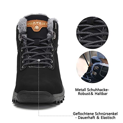 Botines Impermeables Hombre Mujer Botas de Nieve Botines Zapatos Senderismo Impermeables Deportes Trekking Zapatos Fur Forro Aire Libre Boots Mishansha Negro 42 EU
