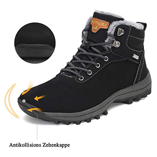 Botines Impermeables Hombre Mujer Botas de Nieve Botines Zapatos Senderismo Impermeables Deportes Trekking Zapatos Fur Forro Aire Libre Boots Mishansha Negro 42 EU