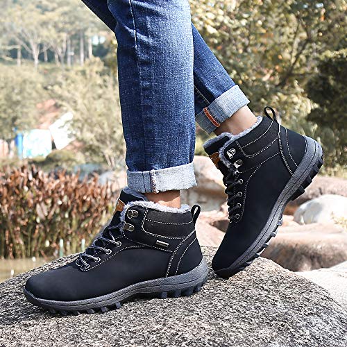 Botines Impermeables Hombre Mujer Botas de Nieve Botines Zapatos Senderismo Impermeables Deportes Trekking Zapatos Fur Forro Aire Libre Boots Mishansha Negro 42 EU