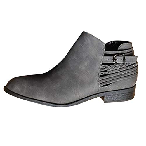 Botines Mujer Cuero Zapato Romana Antideslizante Cómoda y Retro Sandalias Tacón Medio Plano Impermeables Zapatillas Otoño Invierno Zapatos Casuales 35-43 riou