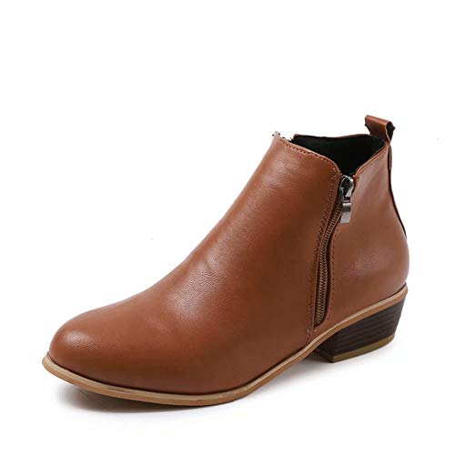 Botines Mujer Invierno Tacon Botas Piel Medio Tacon Ancho Ante Botita 3cm Casual Tobillo Ankle Boots Suede Zapatos Marrón Azul Negros 35-43 BR41