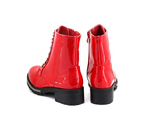 Botines Mujer Moda Tipo Militar Charol Chelsea con Brillantes cocodrilo Serpiente