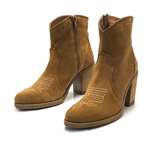 Botines Mujer mustang | Botines Kansas 58137 | mustang Mujer | De Piel, con Interior Piel, caña Media y Punta Redonda | Botines Casual | Cierre con Cremallera | 45200 | Cuero | 41