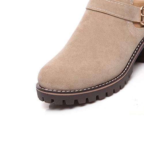Botines Mujer Otoño Invierno Clásicas Botas Calientes de Cremallera Lateral Zapatos de Tacón de 6 cm Botines Mujer Tacon Medio Botines de Fiesta Mujer con Hebilla Antideslizante Comodos Negro
