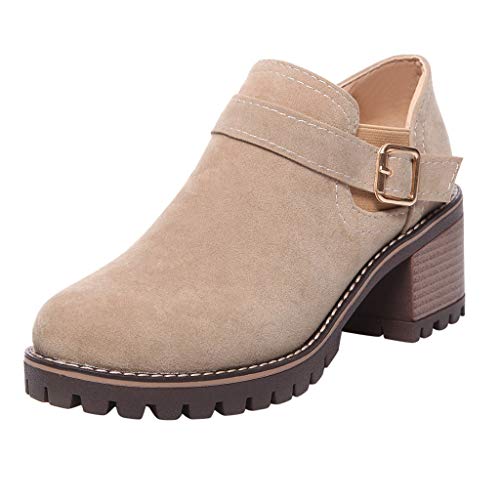 Botines Mujer Otoño Invierno Clásicas Botas Calientes de Cremallera Lateral Zapatos de Tacón de 6 cm Botines Mujer Tacon Medio Botines de Fiesta Mujer con Hebilla Antideslizante Comodos Negro