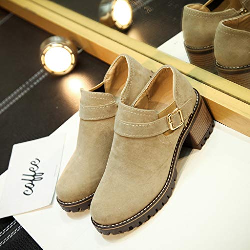 Botines Mujer Otoño Invierno Clásicas Botas Calientes de Cremallera Lateral Zapatos de Tacón de 6 cm Botines Mujer Tacon Medio Botines de Fiesta Mujer con Hebilla Antideslizante Comodos Negro