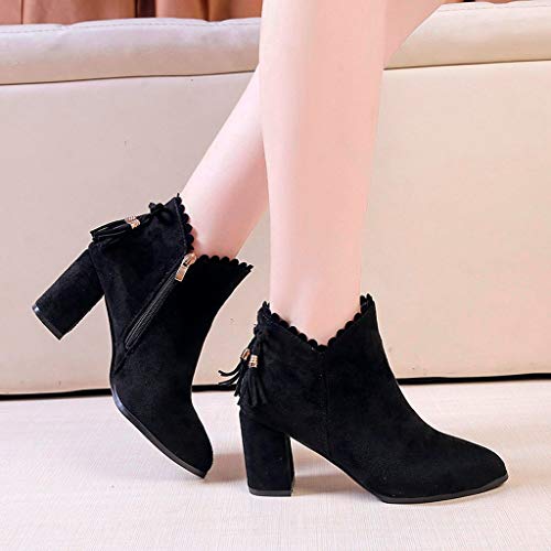 Botines Mujer Tacon Alto Cuero Tacón Ancho Zapatos de Cremallera Cómodas Mujeres Botas Cortas Puntiagudo Comodos Zapatos Casuales 35-40 riou