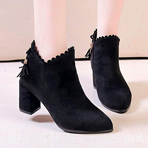 Botines Mujer Tacon Alto Cuero Tacón Ancho Zapatos de Cremallera Cómodas Mujeres Botas Cortas Puntiagudo Comodos Zapatos Casuales 35-40 riou