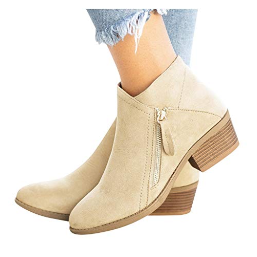 Botines Mujer Tacon ancho 2019 POLP Chelsea Botas Invierno Tacón grueso Casual Botines Mujer Tacon Aguja con Cremallera Zapatos de Fiesta