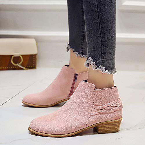 Botines para Mujer K-youth Botas Mujer Invierno Moda Zapatos Mujer Plataforma Botines de Mujer Fiesta Otoño Botines Mujer Tacon Bajo Zapatos De Mujer(Rosa, 39 EU)
