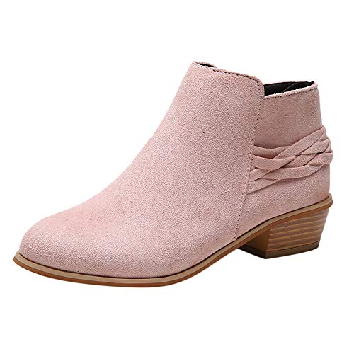 Botines para Mujer K-youth Botas Mujer Invierno Moda Zapatos Mujer Plataforma Botines de Mujer Fiesta Otoño Botines Mujer Tacon Bajo Zapatos De Mujer(Rosa, 39 EU)