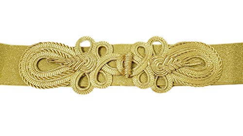 BRANDELIA Cinturón Elástico Mujer Fiesta Estilo Cordón de Seda para Combinarlo Con Vestidos o Faldas, DoradO