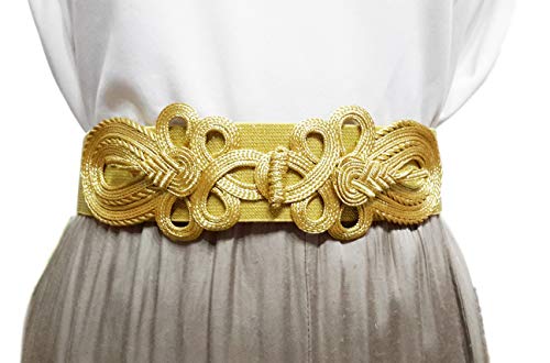 BRANDELIA Cinturón Elástico Mujer Fiesta Estilo Cordón de Seda para Combinarlo Con Vestidos o Faldas, DoradO