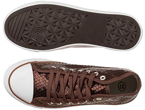 Brandsseller - Zapatillas para mujer con lentejuelas, media altura, color Marrón, talla 37 EU