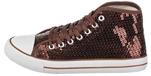 Brandsseller - Zapatillas para mujer con lentejuelas, media altura, color Marrón, talla 37 EU