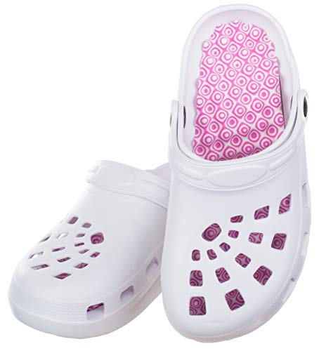 Brandsseller Zuecos de salud para mujer, cómodos, zapatos activos, zapatos de equilibrio, plantilla de masaje, suela redondeada, color Blanco, talla 38 EU