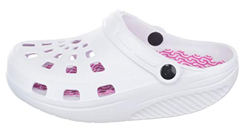 Brandsseller Zuecos de salud para mujer, cómodos, zapatos activos, zapatos de equilibrio, plantilla de masaje, suela redondeada, color Blanco, talla 38 EU