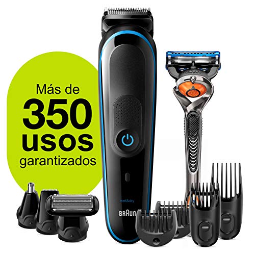 Braun MGK5280 9 en 1 - Máquina recortadora de barba, set de depilación corporal y cortapelos para hombre, color negro/azul, Maquina cortar pelo