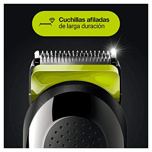Braun Recortadora MGK3221 6 en 1, Máquina recortadora de barba, cortapelos, recortadora facial, para nariz y orejas para hombre, color verde eléctrico, Maquina cortar pelo