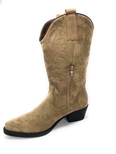 BUONAROTTI Botas DE Mujer Cowboy Antelina Tacon - Mujer Color Kaki Talla 39