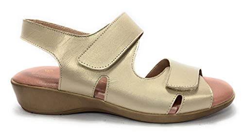 BUONAROTTI Sandalia Ancho Especial COMODAS VELCROS - Mujer Color Platino Talla 37