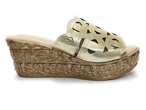 BUONAROTTI Sandalia CUñA Mujer PICADA Piel Comoda - Mujer Color Platino Talla 38