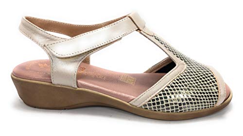BUONAROTTI Sandalia Mujer Ancho Especial CUñA COMOD - Mujer Color Platino Talla 38