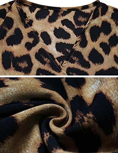 BUOYDM Mujer Elegantes Vestido de Fiesta Cuello V Leopardo Estampado Vestido Casual Manga Larga Irregular de Noche Cóctel Playa Marrón M