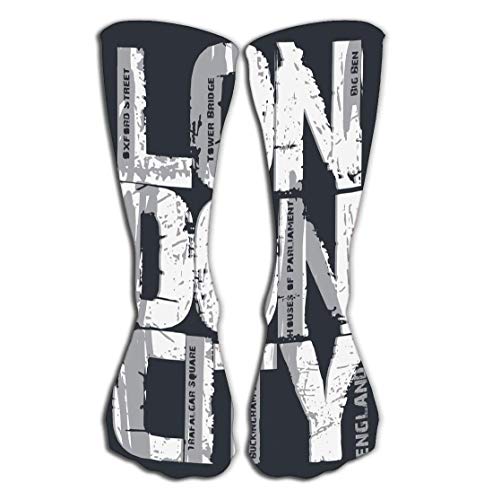 Calcetines Calcetín Atlético London City Diseño de tipografía Grunge Inglaterra Gran Bretaña Big Ben Capital de atracción Inglaterra Calcetines Altos 50CM