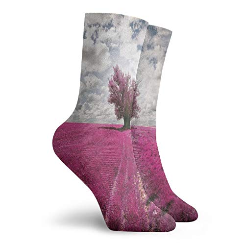 Calcetines suaves de media pantorrilla, surrealistas encantados Oníricos con un solo árbol, escena inusual, calcetines para mujeres y hombres, ideales para correr