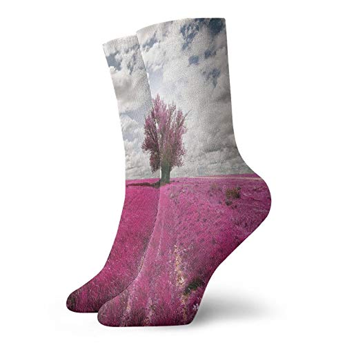 Calcetines suaves de media pantorrilla, surrealistas encantados Oníricos con un solo árbol, escena inusual, calcetines para mujeres y hombres, ideales para correr