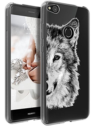 Caler Funda Compatible para Huawei P8 Lite 2017 Case,Suave TPU Gel Silicona Ultra-Delgado Ligera Anti-rasguños Protección Patrón Animal Carcasa para P8 Lite 2017 (Lobo Gris)