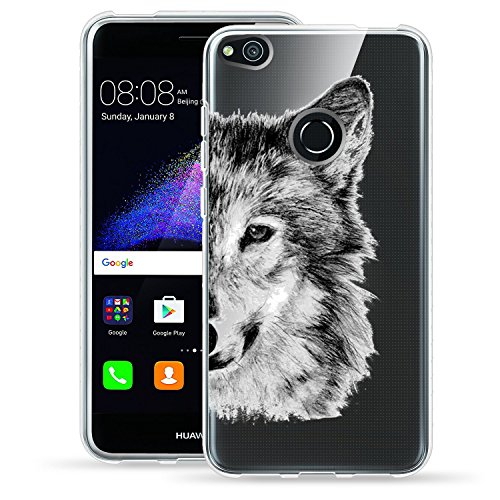Caler Funda Compatible para Huawei P8 Lite 2017 Case,Suave TPU Gel Silicona Ultra-Delgado Ligera Anti-rasguños Protección Patrón Animal Carcasa para P8 Lite 2017 (Lobo Gris)