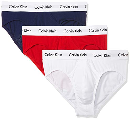 Calvin Klein Cotton Stretch-3er Slip, Multicolor (I03 White, Red ginger, Pyro blue), M (Pack de 3) para Hombre