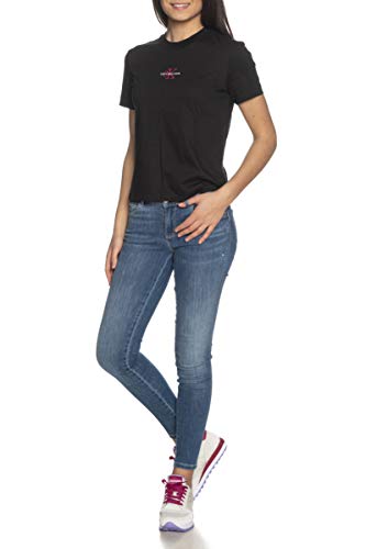 Calvin Klein Jeans Monogram Logo tee Camiseta, CK Negro/Rosa Fiesta, M para Mujer
